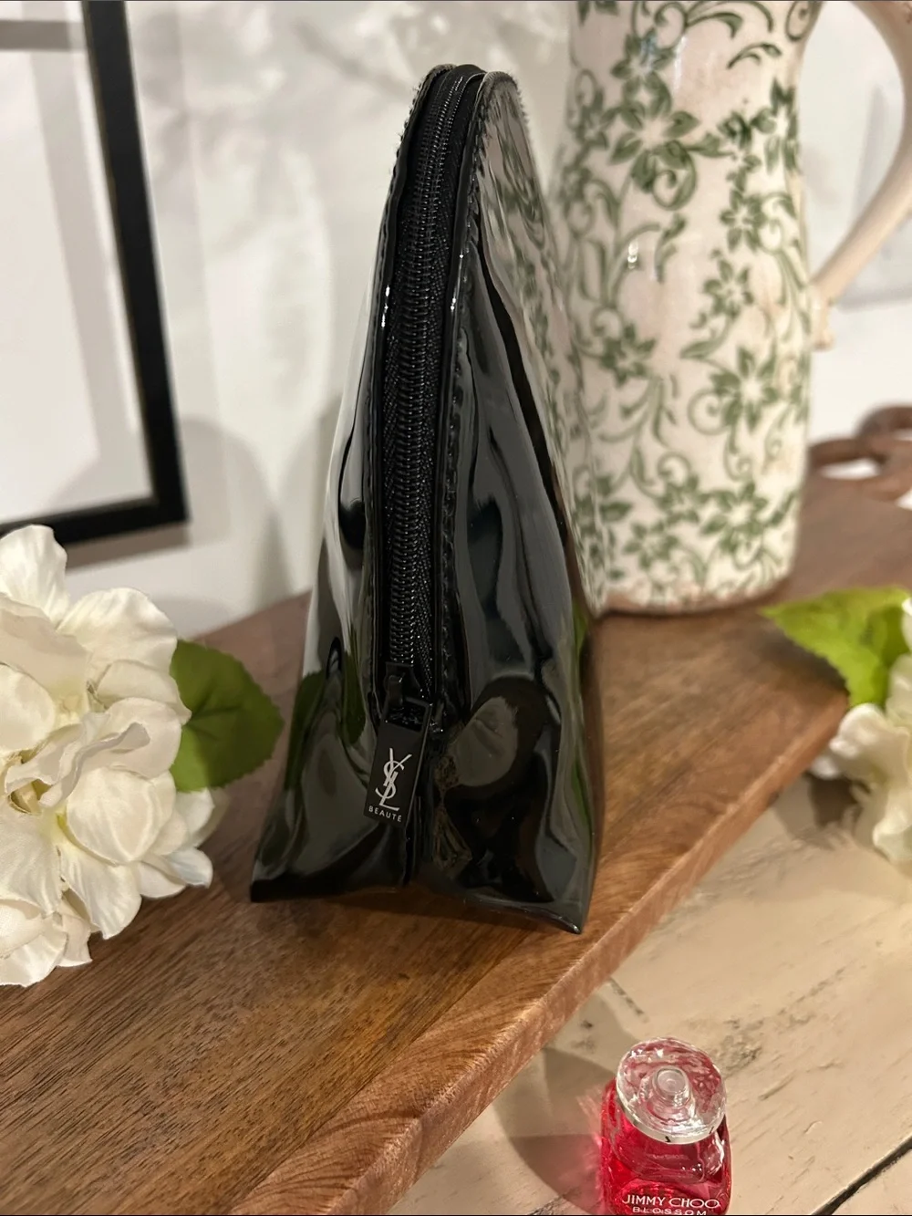 Yves Saint Laurent Glossy Black Patent Cosmetic Pouch